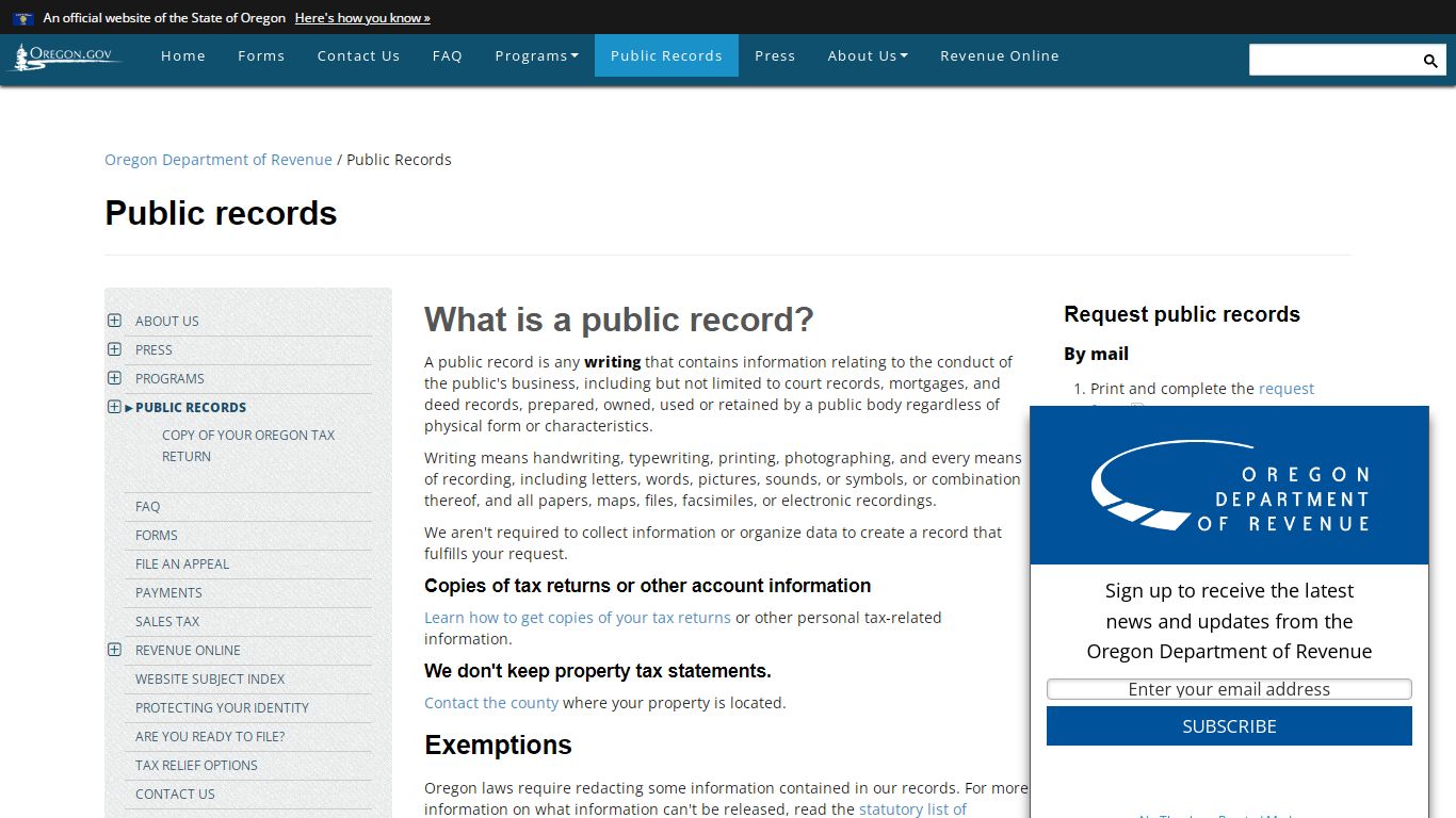 State of Oregon: Public Records - Public records